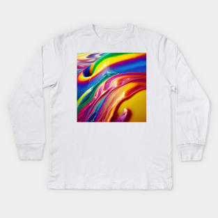 Liquid Colors Flowing Infinitely - Heavy Texture Swirling Thick Wet Paint - Abstract Inspirational Rainbow Drips Kids Long Sleeve T-Shirt